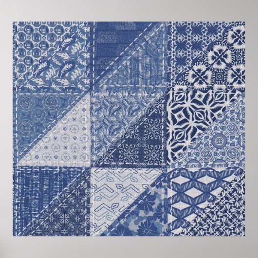 Denim driehoek Patchwork  textuur. Poster (Voorkant)