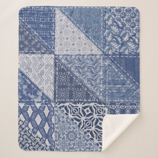 Denim driehoek Patchwork textuur. Sherpa Deken (Voorkant)