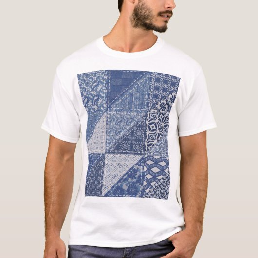 Denim driehoek Patchwork  textuur. T-shirt (Voorkant)