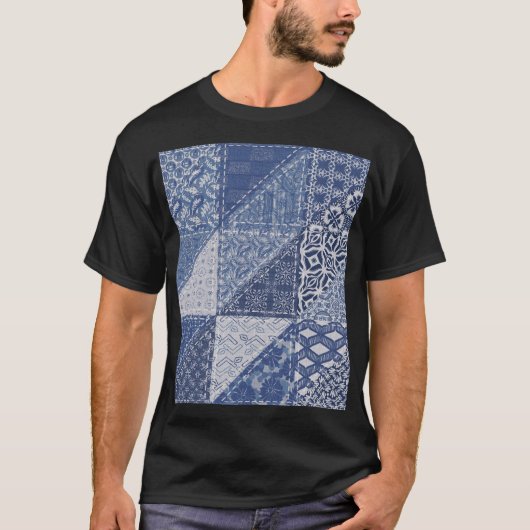 Denim driehoek Patchwork textuur. T-shirt (Voorkant)