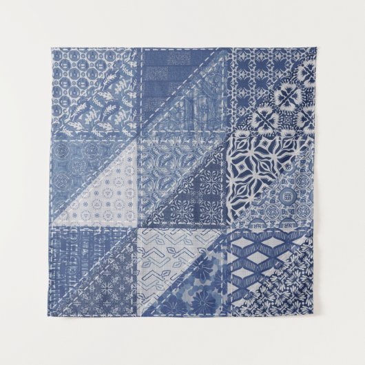 Denim driehoek Patchwork  textuur. Wandkleed (Voorkant)
