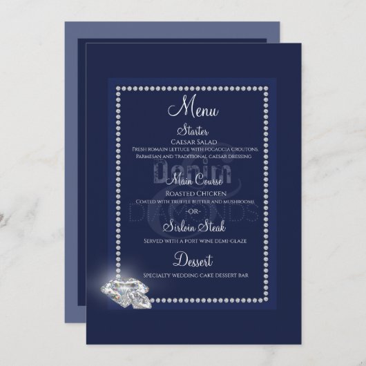 Denim- en diamantblauw menu (Voorkant / Achterkant)