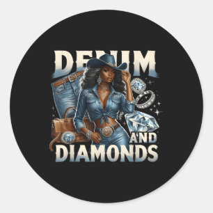 Denim en diamanten Afrikaanse Melanine Swag Cowgir Ronde Sticker