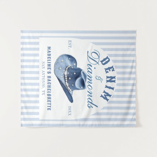 Denim en Diamanten Bachelorette Achtergrond Cowgir Wandkleed (Voorkant (horizontaal))