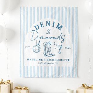 Denim en Diamanten Bachelorette Achtergrond geteke Wandkleed