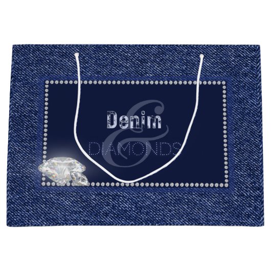 Denim en diamanten bruidskaarttas groot cadeauzakje (Voorkant)