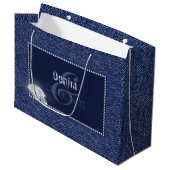 Denim en diamanten bruidskaarttas groot cadeauzakje (Voorkant Gekanteld)