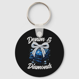 Denim en diamanten buigen glam western mode voor sleutelhanger