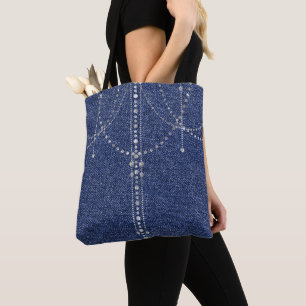Denim en diamanten canvas tas