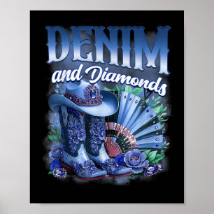 Denim En Diamanten Country Western Cowgirl Laarzen Poster