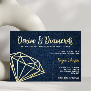 Denim en Diamanten Elegante Blauwe Geometrische Vo Folie Uitnodiging