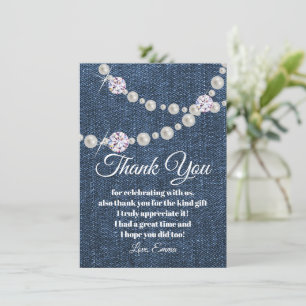 denim en diamanten parel, bedankkaart kaart