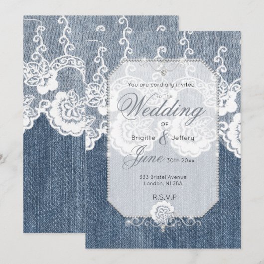 Denim en diamanten uitnodiging (Voorkant / Achterkant)