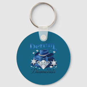 Denim en diamanten westerse cowgirl glam stijl voo sleutelhanger