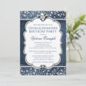 Denim en Diamond Bling Verjaardagsfeestuitnodiging Kaart (Staand voorkant)