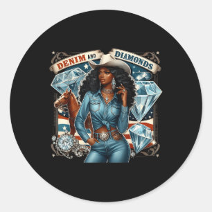 Denim en Diamonds African Melanin Swag Western Co Ronde Sticker