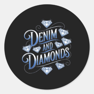 Denim en Diamonds Country Westerne Bachelorette Pa Ronde Sticker