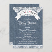 Denim en kant Baby shower Kaart (Voorkant / Achterkant)