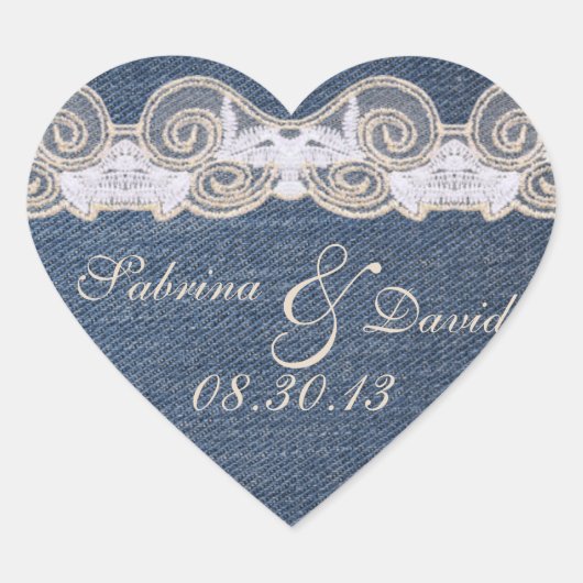 Denim en Kant Envelope Seal Hart Sticker (Voorkant)