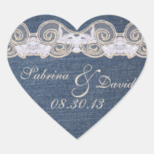 Denim en Kant Envelope Seal Hart Sticker