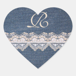  Denim en Kant Monogram Envelope Seal Hart Sticker