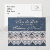 Denim en Kant Save the Date Briefkaart (Voorkant / Achterkant)
