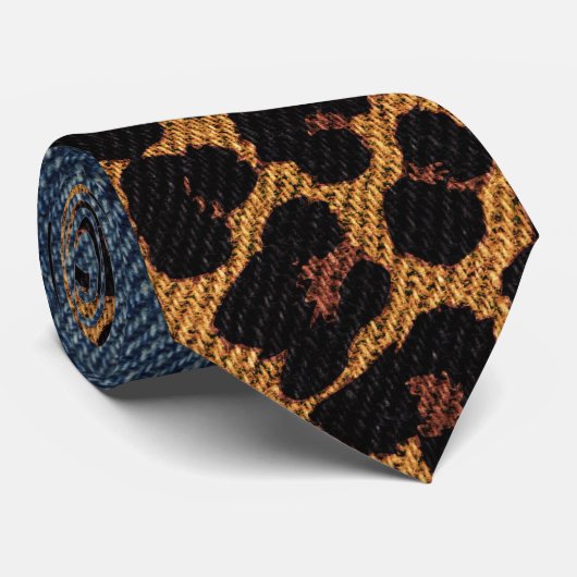 Denim en Leopard Stropdas (Opgerold)