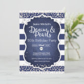 Denim en Parels Verjaardag Uitnodiging (Staand voorkant)