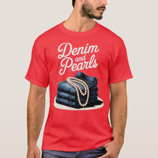 Denim en parels voor dames 2025 Denim met parels T-shirt