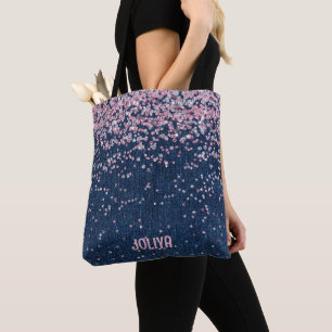 Denim en Roze Glitter Patroon Draagtas