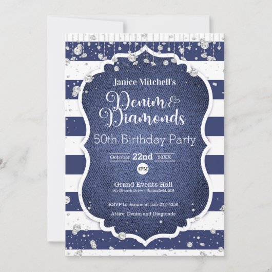 Denim et Diamonds Invitation d'anniversaire (Devant)