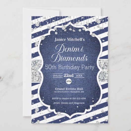 Denim et Diamonds Invitation d'anniversaire (Devant)
