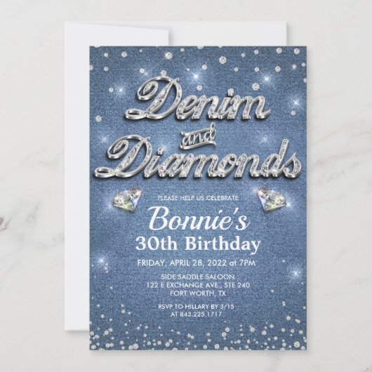 Denim et Diamonds Invitation d'anniversaire (Devant)