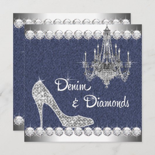 Denim et Diamonds Invitations de fête d'anniversai (Devant / Derrière)