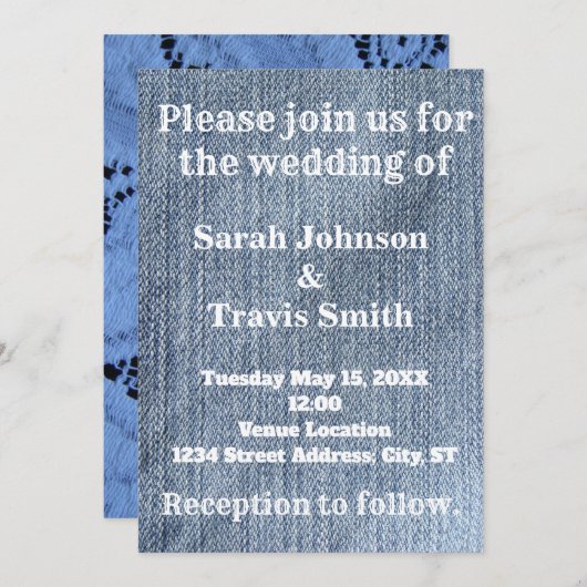 Denim et Lace Faire-part de mariage (Devant / Derrière)