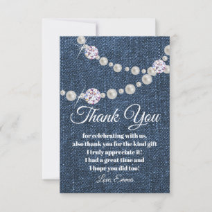 denim et perle de diamant, carte de remerciements