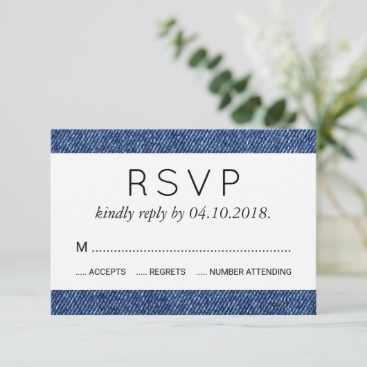 Denim Fabric, Denim Texture, Blue Denim, Wedding RSVP Kaartje (Staand voorkant)