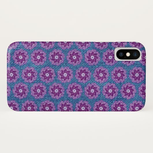 Denim & fleurs violet/ bleu coque iphone (Dos (Horizontal))