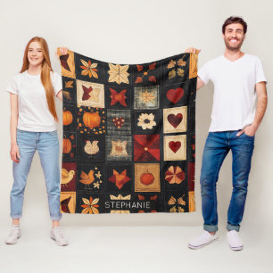 Denim Folk Art Quilt Patroon rustieke herfstpatc Fleece Deken
