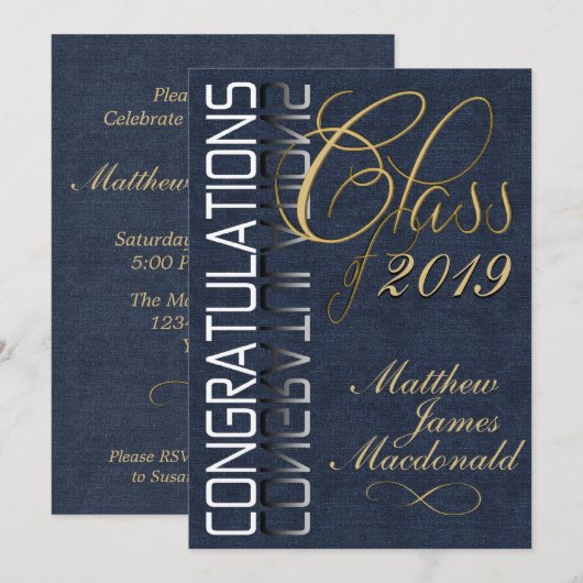 Denim Formal Graduation Party Invitation Kaart (Voorkant / Achterkant)