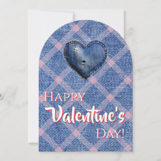 Denim Heart Valentine's Day Plaid Friendship  Kaart