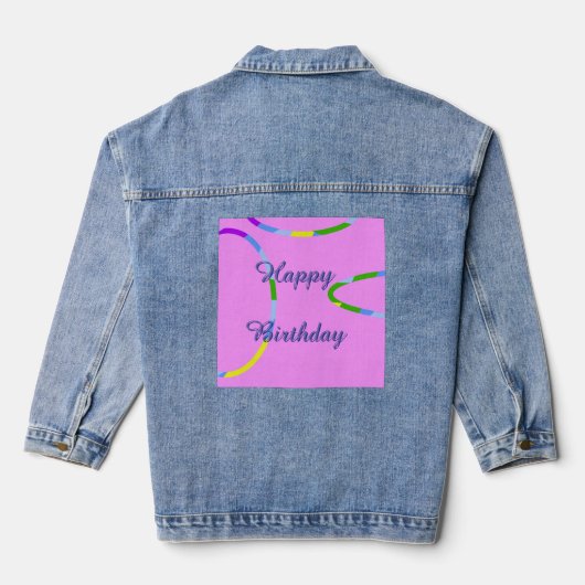 Denim Jacket Your Text or Happy Birthday on Rose (Verso)