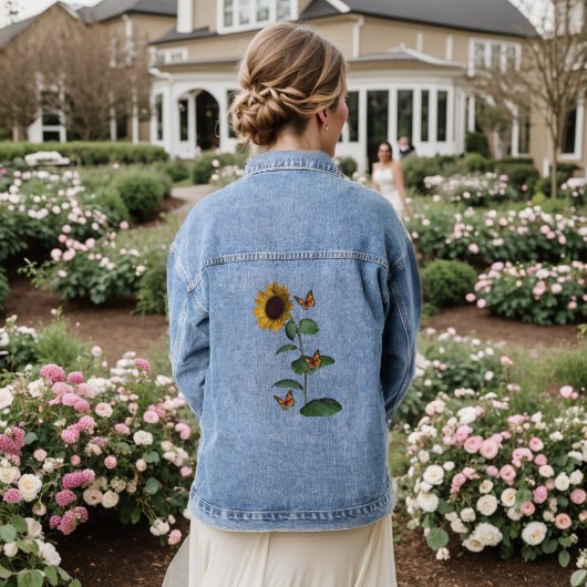 Denim Jas Bloemen Vlinder Zonnebloem Jacket (Huwelijk Achterkant)