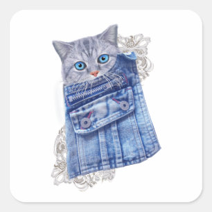 Denim Jean pockets, Kittens en Lace Vierkante Sticker