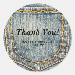 Denim Jean Stitched Pocket Custom Favor Stickers