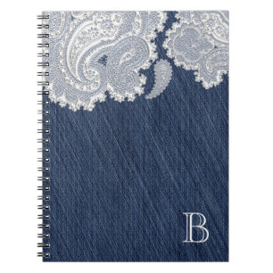 Denim Jean & White Lace Elegant Bridal Wedding Notitieboek