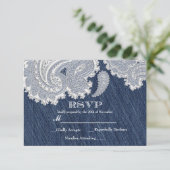 Denim Jean & White Lace Elégante carte de mariage (Debout devant)
