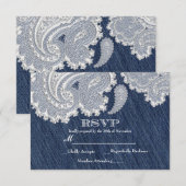Denim Jean & White Lace Elégante carte de mariage (Devant / Derrière)
