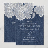 Denim Jean & White Lace Wedding Invitations (Devant / Derrière)