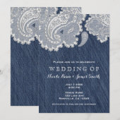 Denim Jean & White Lace Wedding Invitations (Devant / Derrière)
